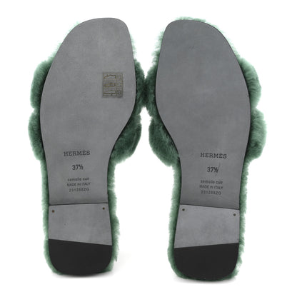 Hermes Woolskin Oran Sandals 37.5 Vert Anglais 6 of 9