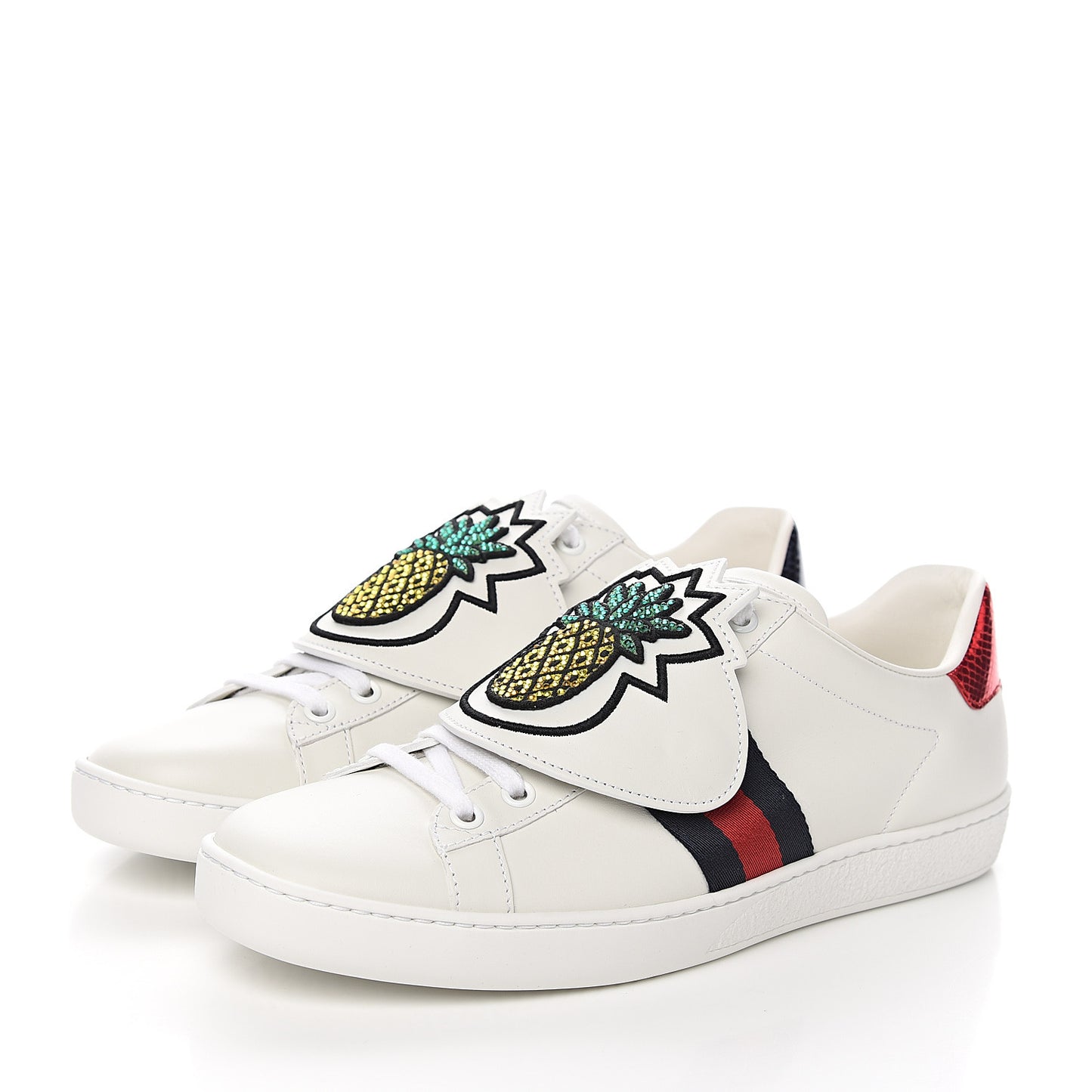 Calfskin Ayers Crystal Web Pineapple Embroidered Womens New Ace Sneakers 38.5 White