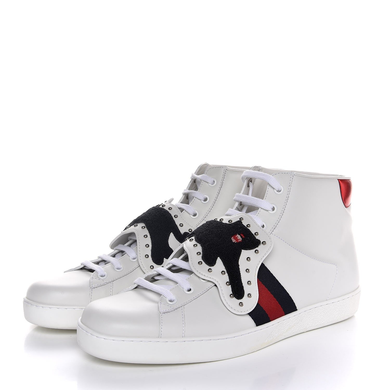 Gucci Calfskin Web Panther Embroidered Mens Ace High Top Sneakers 11 White 3 of 9