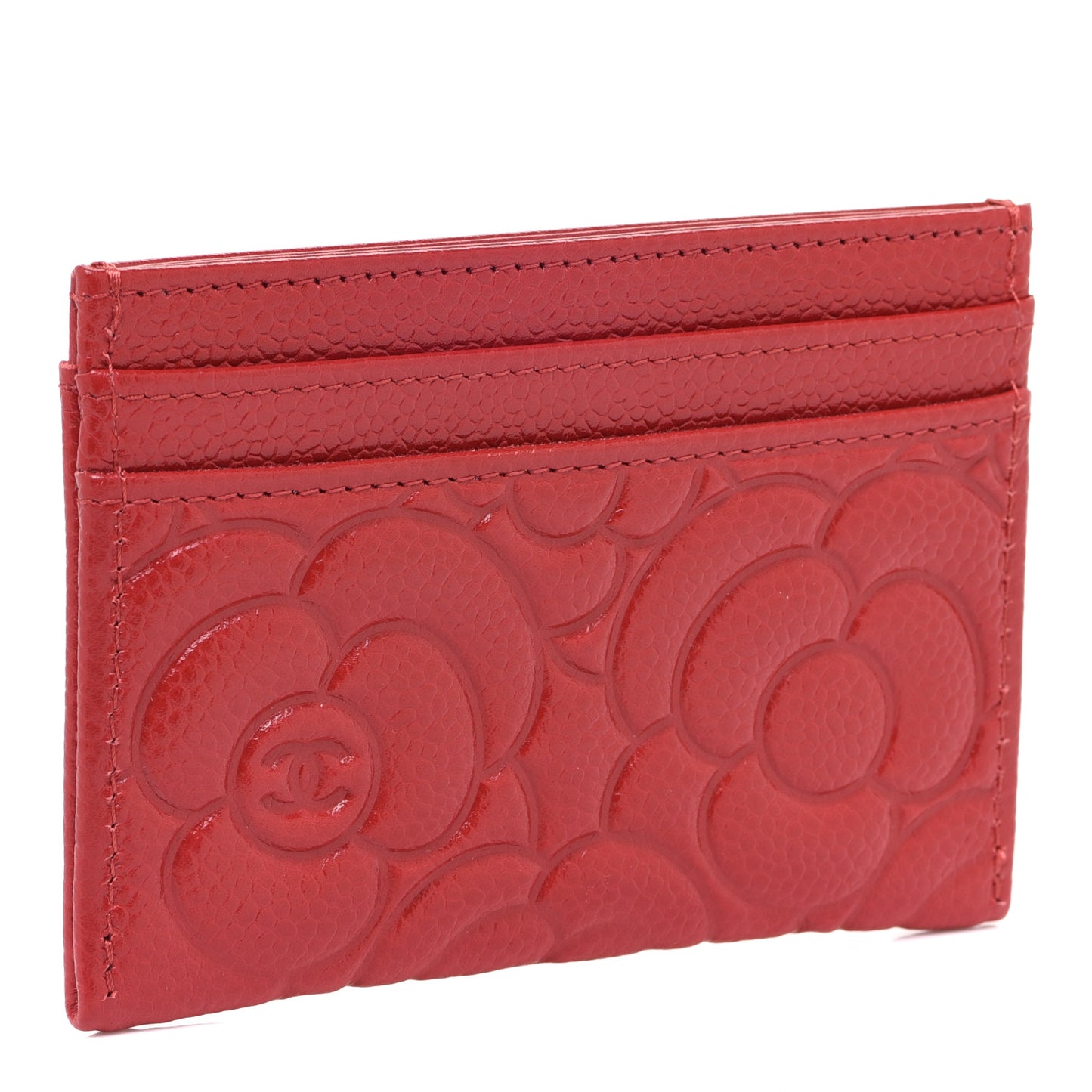 Caviar Camellia Embossed Card Holder Red