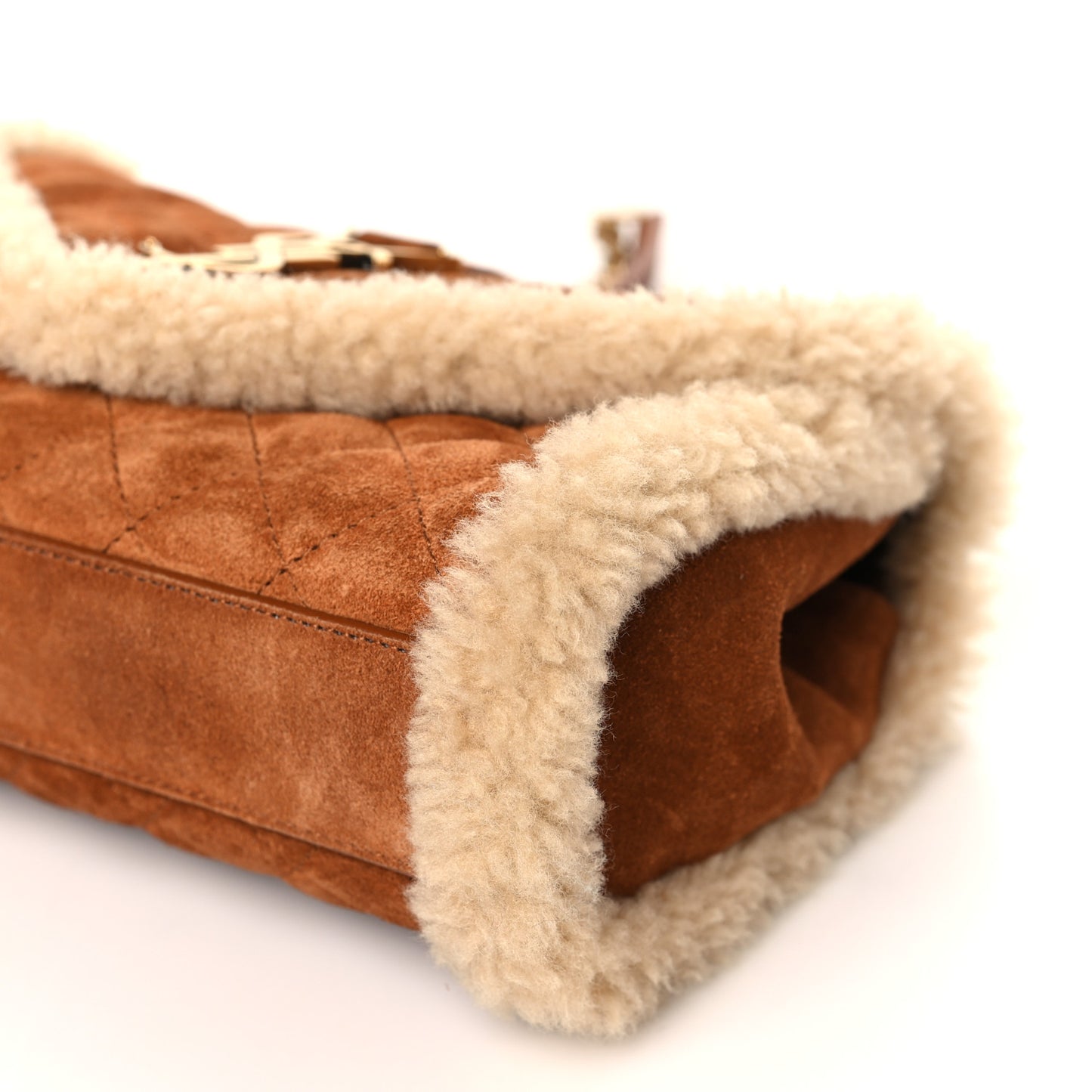 Nubuck Shearling Mixed Matelasse Triquilt Small Monogram Satchel Ivory Natural Tan