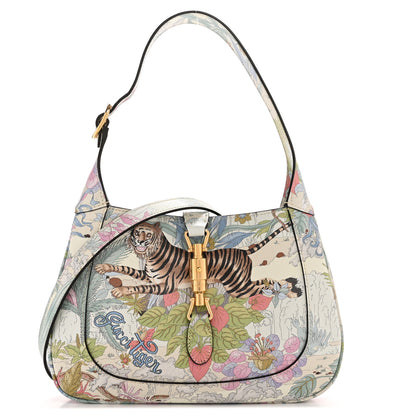 Gucci New Shangai Calfskin Tiger Savanah Small Jackie 1961 Hobo Chalky White Multicolor 1 of 12