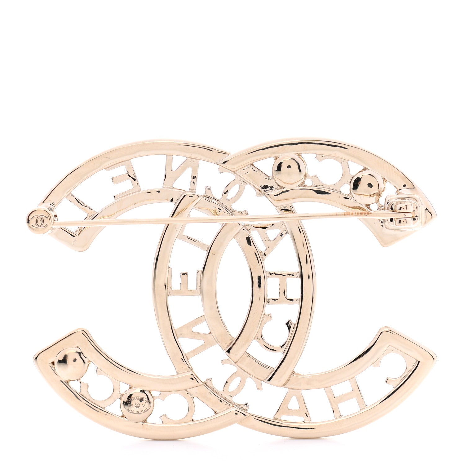 Chanel Crystal Pearl Coco CC Logo Brooch Gold 3 of 4