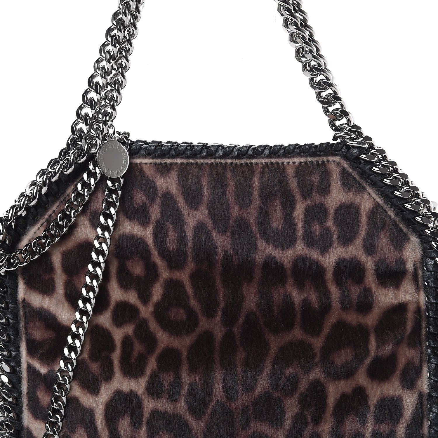 Stella McCartney Faux Calf Hair Leopard Print Mini Falabella Fold Over Tote Black 7 of 9