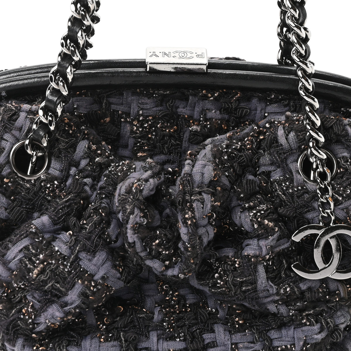 Chanel Tweed Paris NY Framed Pleated Pouch Grey 8 of 10