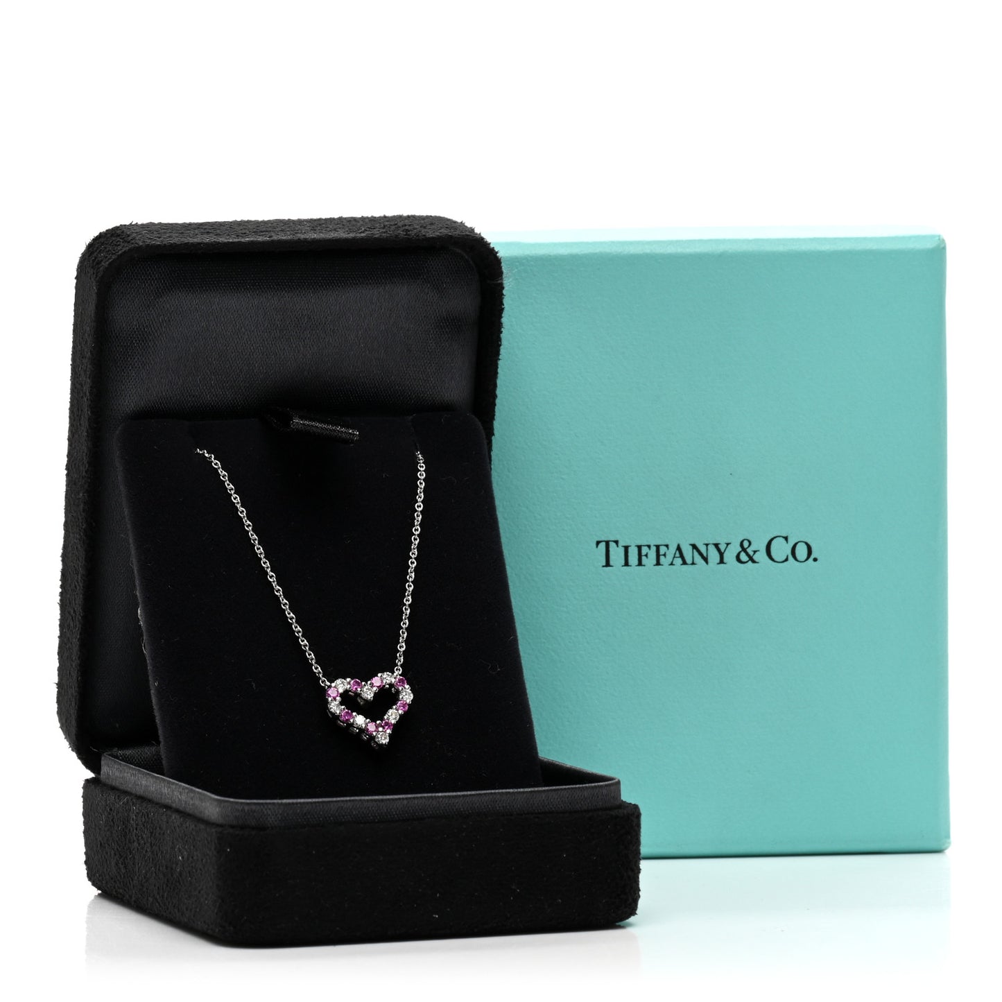 Platinum Diamond Pink Sapphire Mini Heart Pendant Necklace