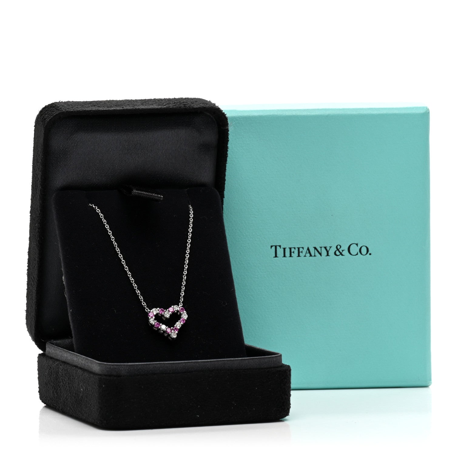 Tiffany Platinum Diamond Pink Sapphire Mini Heart Pendant Necklace 5 of 5
