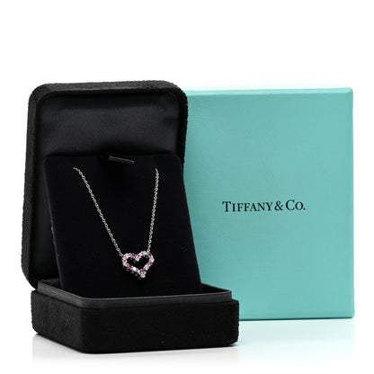 Tiffany Platinum Diamond Pink Sapphire Mini Heart Pendant Necklace 5 of 5