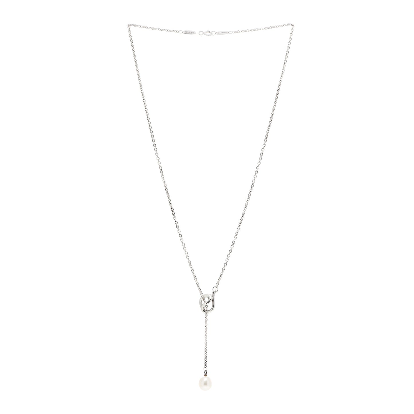 Sterling Silver Pearl Elsa Peretti Open Wave Lariat Necklace