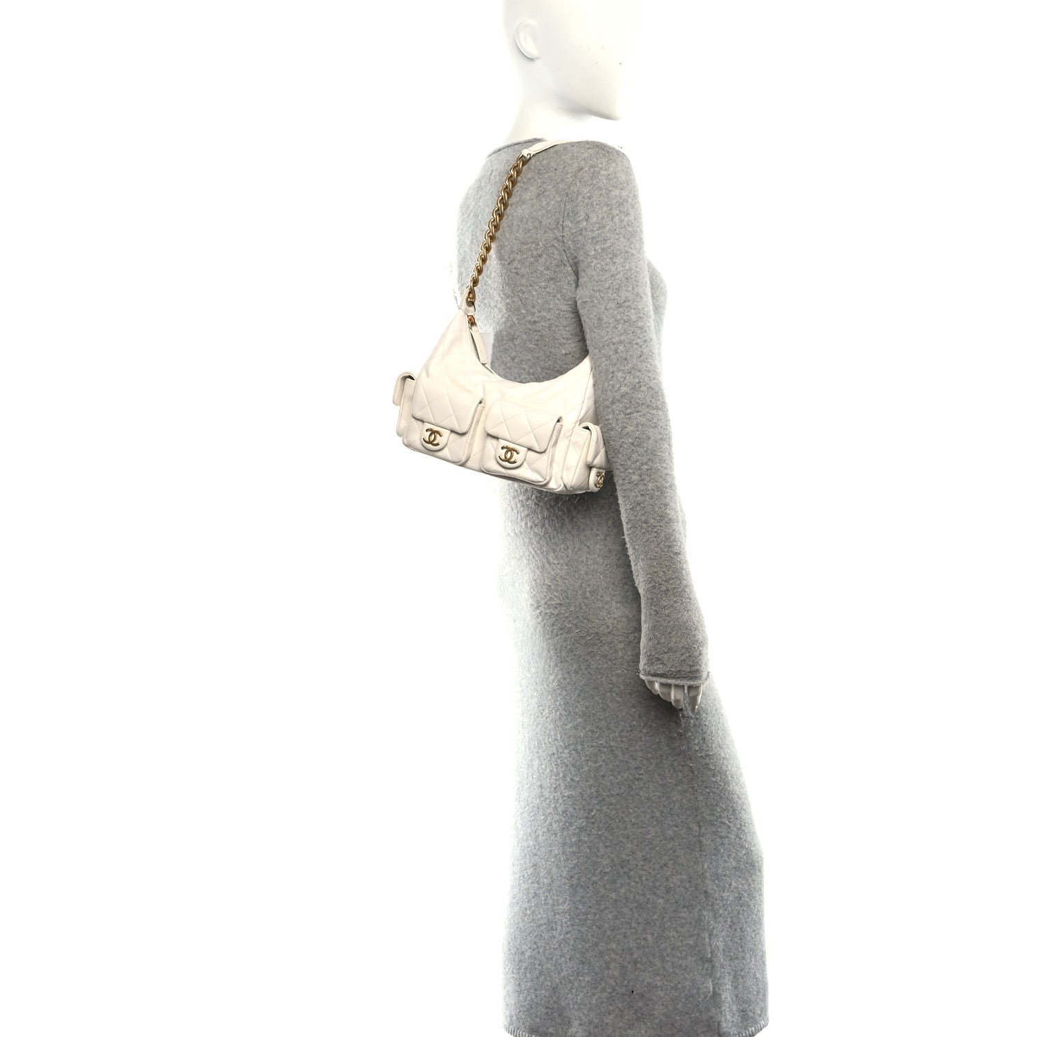 Chanel Shiny Lambskin Quilted Trendy Pockets Hobo White 2 of 10