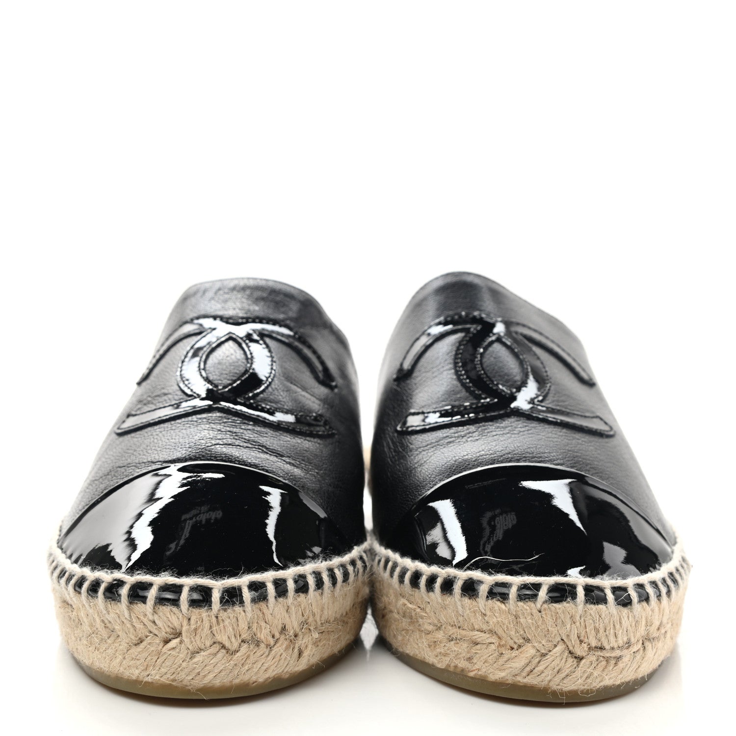 Chanel Iridescent Goatskin Patent CC Espadrille Mules 39 Black 2 of 10