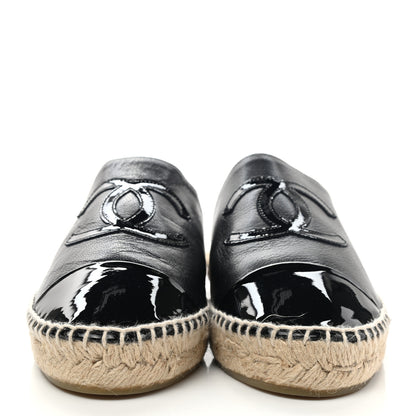 Chanel Iridescent Goatskin Patent CC Espadrille Mules 39 Black 2 of 10