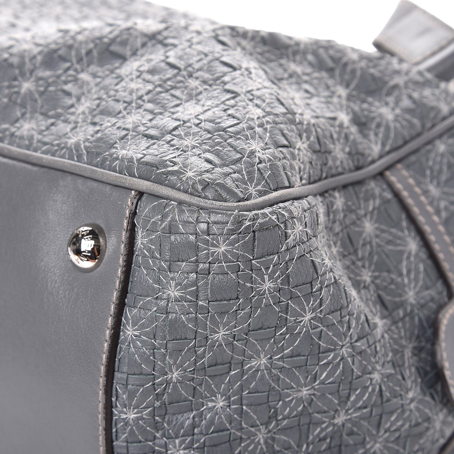 Woven Calfskin Miss Biz Bowler Grey