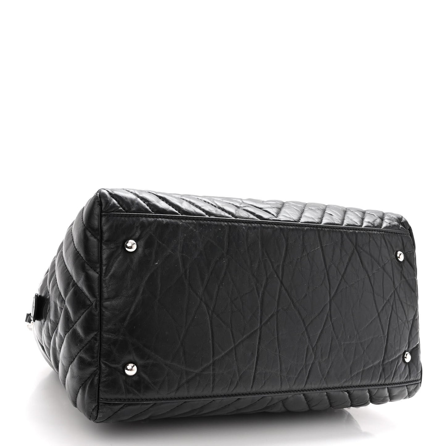 Aged Calfskin Chevron Medium Soft Bowling Bag Black