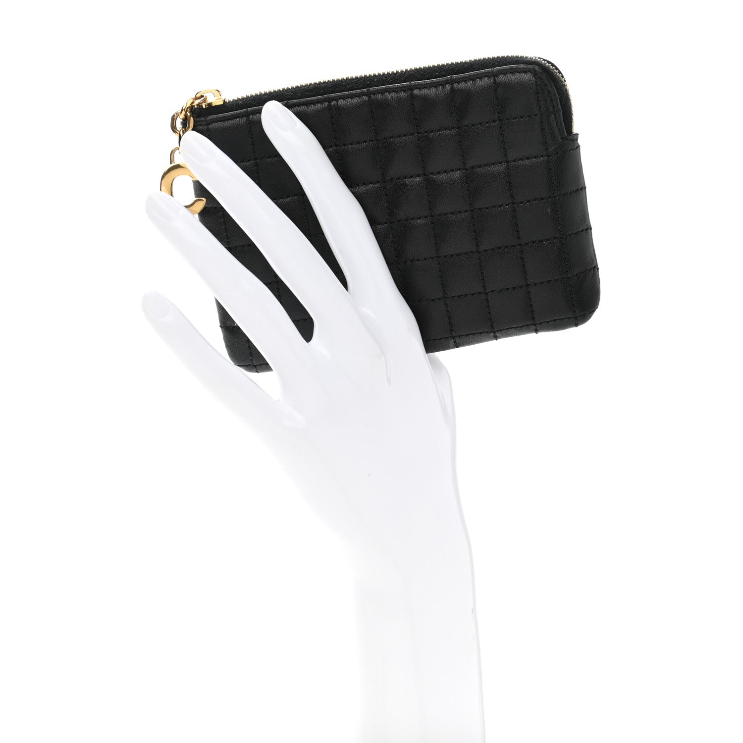 Celine Calfskin Quilted C Charm Coin Card Pouch Black 2 of 9