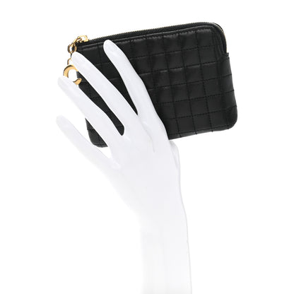 Celine Calfskin Quilted C Charm Coin Card Pouch Black 2 of 9