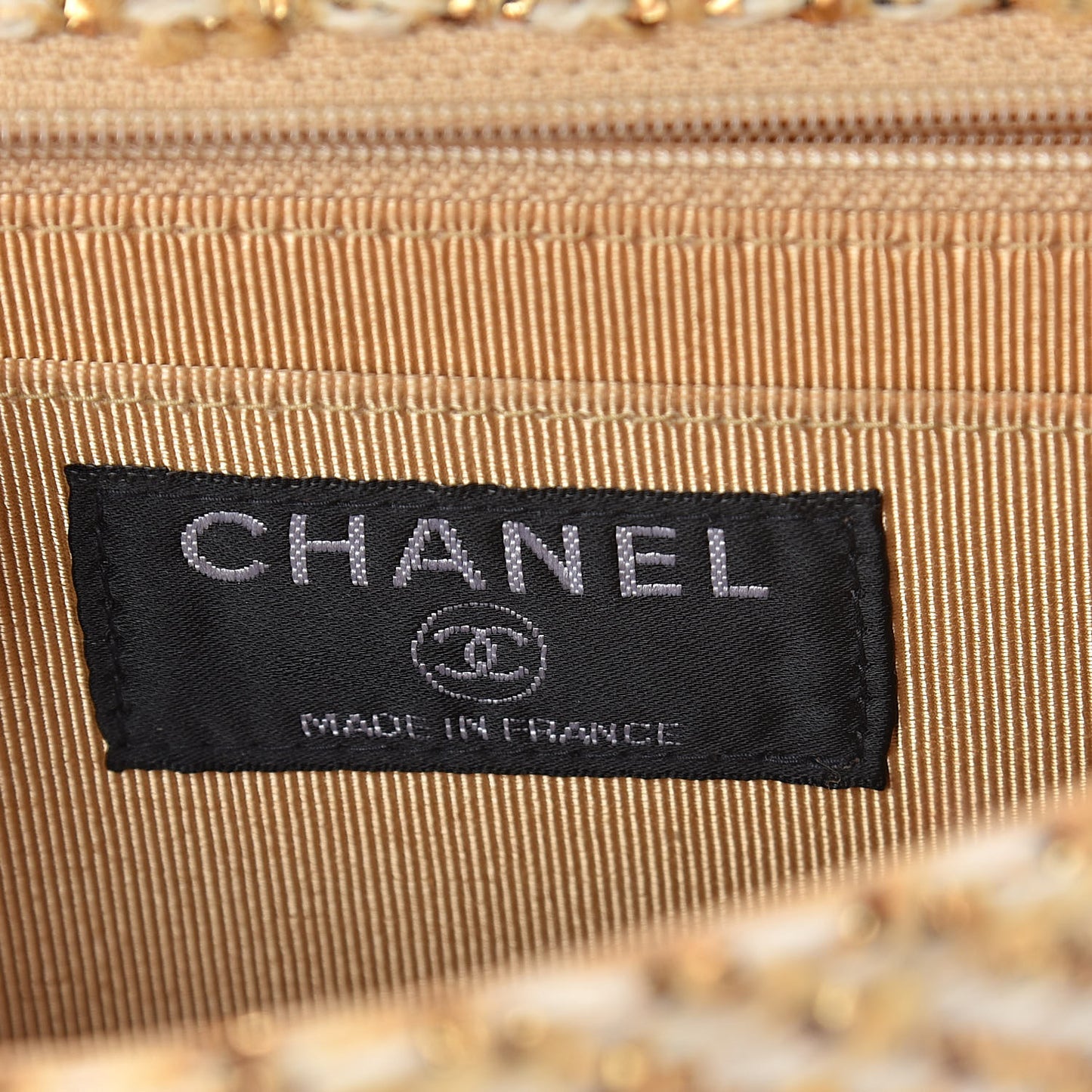Fabric Medium Single Flap Beige Gold