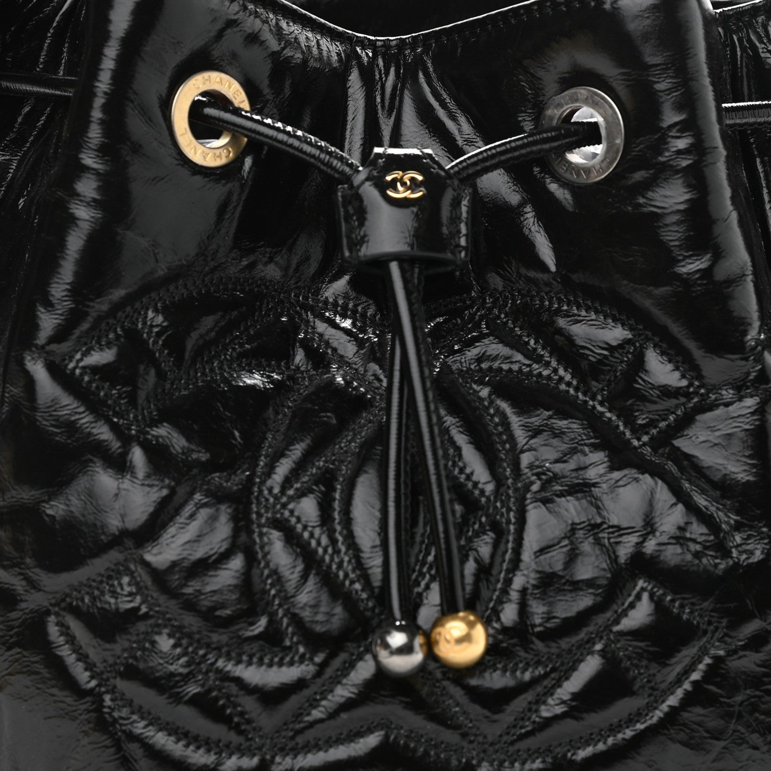 Chanel Shiny Aged Calfskin CC Chain Drawstring Bag Black 8 of 10
