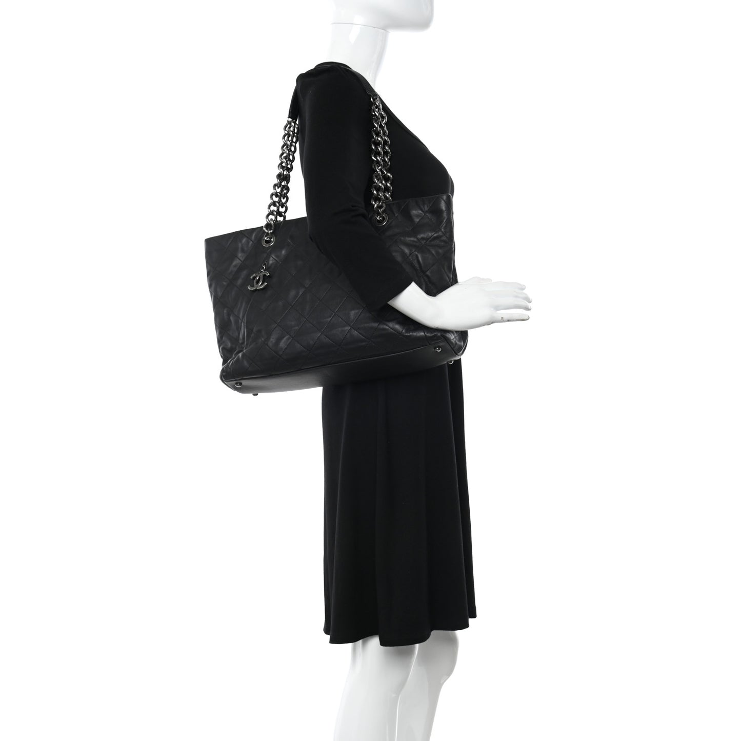 Calfskin Quilted Large Coco Pleats Tote Black