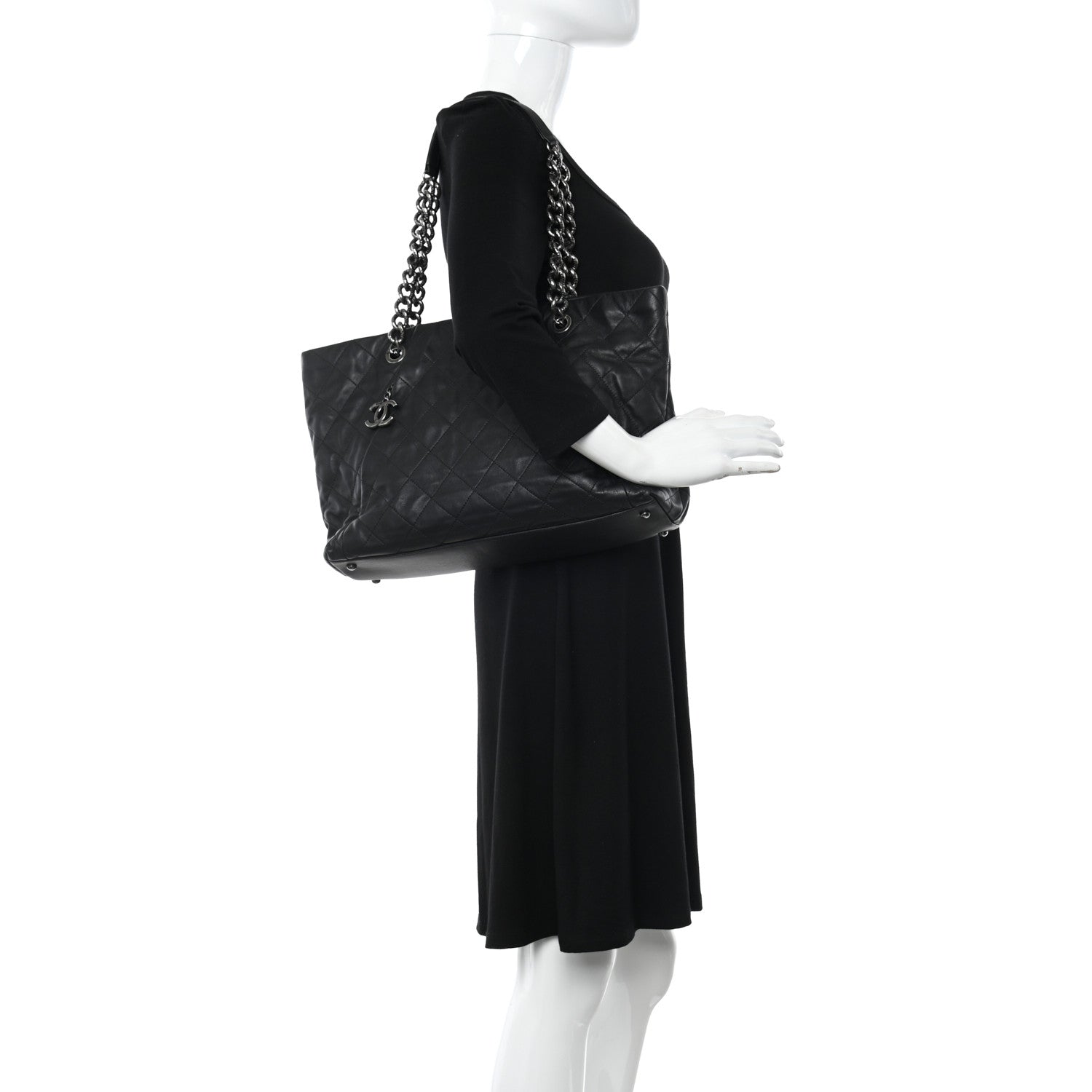 Chanel Calfskin Quilted Large Coco Pleats Tote Black 2 of 12
