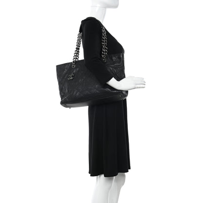 Chanel Calfskin Quilted Large Coco Pleats Tote Black 2 of 12