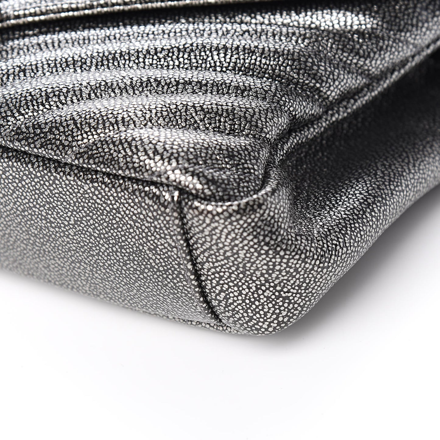 Metallic Grain De Poudre Matelasse Chevron Monogram Medium College Bag Gunmetal
