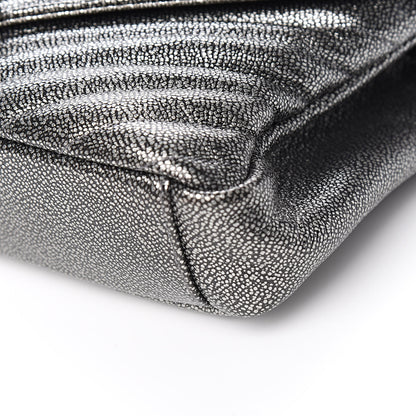 Saint Laurent Metallic Grain De Poudre Matelasse Chevron Monogram Medium College Bag Gunmetal 9 of 10