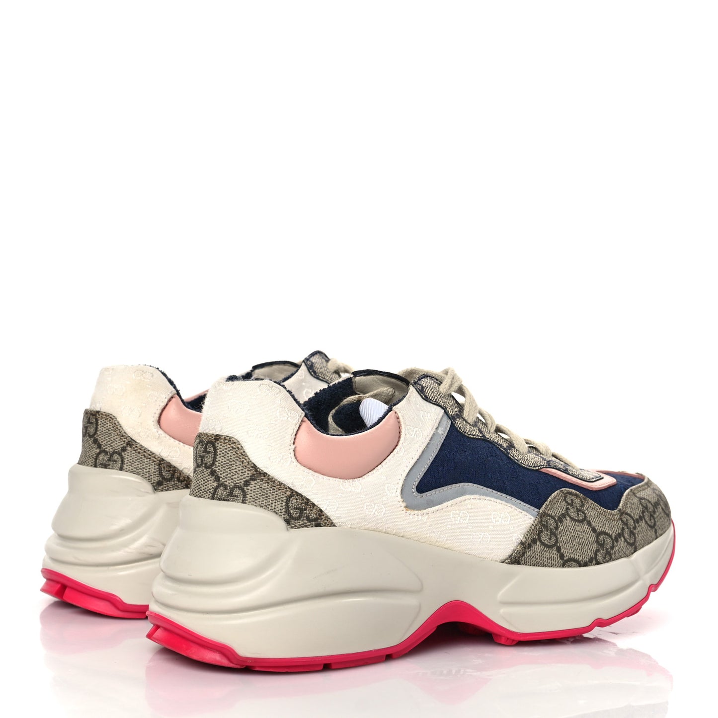 GG Supreme Monogram Mix Monogram Womens Rhyton Sneakers 36 London Blue Beige Pale Pink