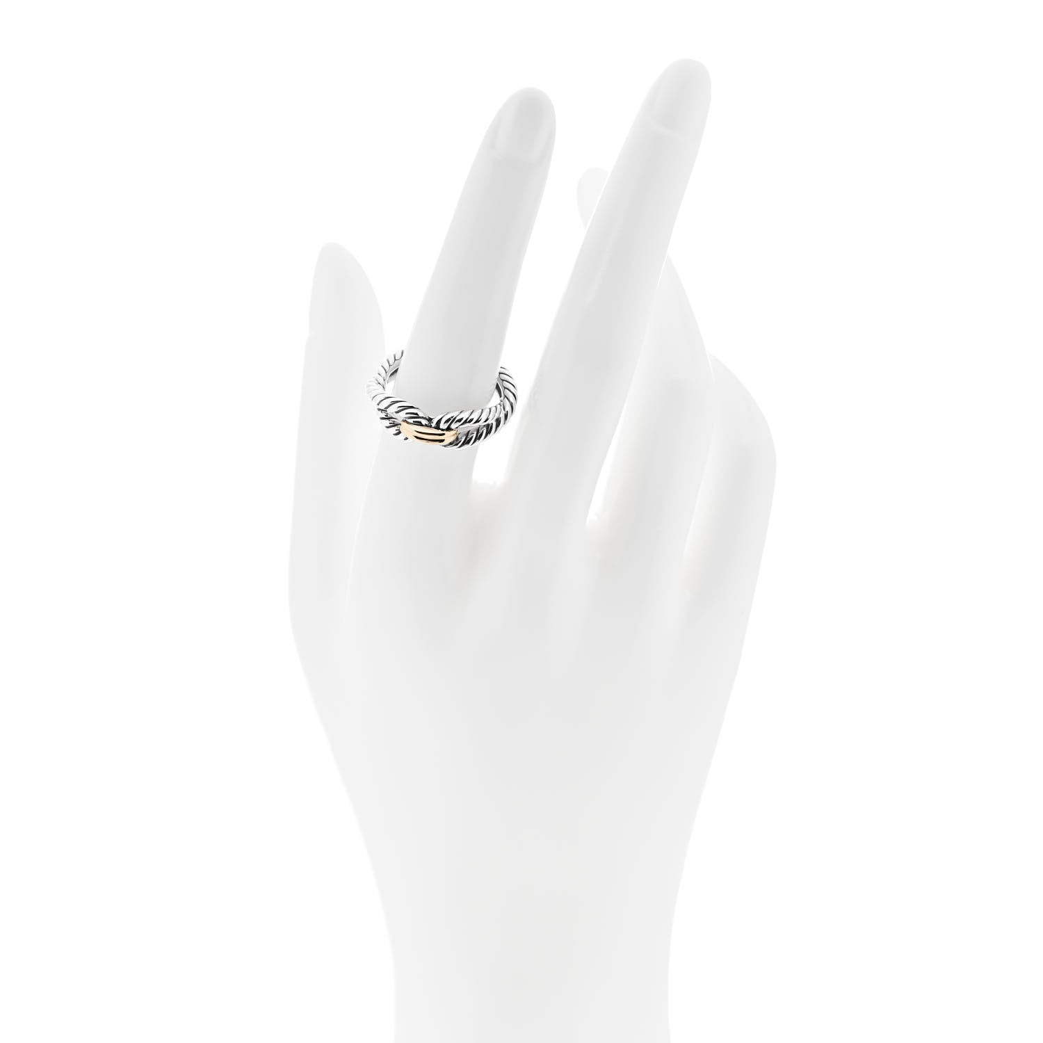 David Yurman Sterling Silver 18K Yellow Gold Cable Loop Ring 54 7 2 of 4