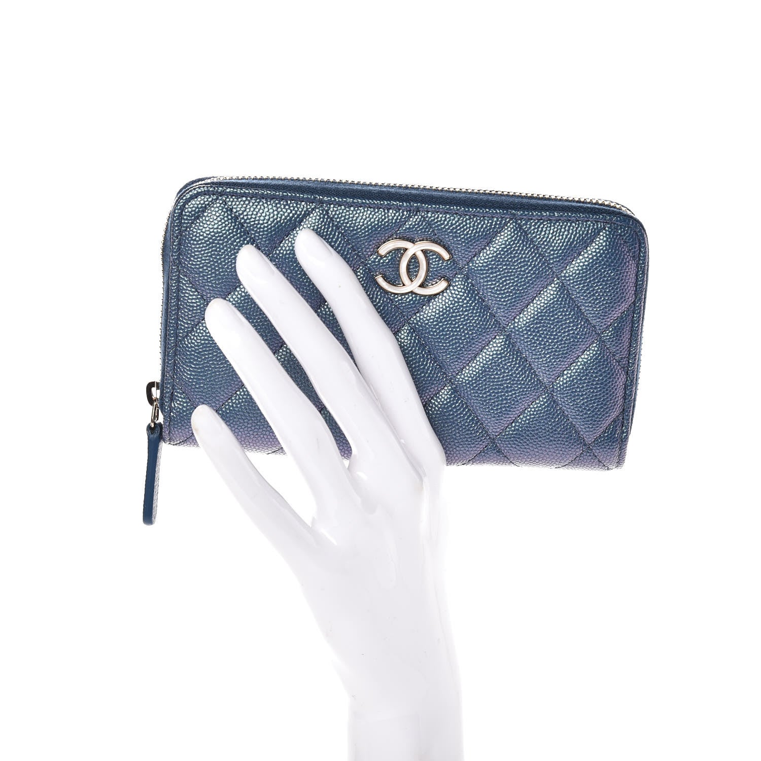 Chanel Iridescent Caviar Quilted Medium Zip Around Wallet Dark Blue 2 of 9