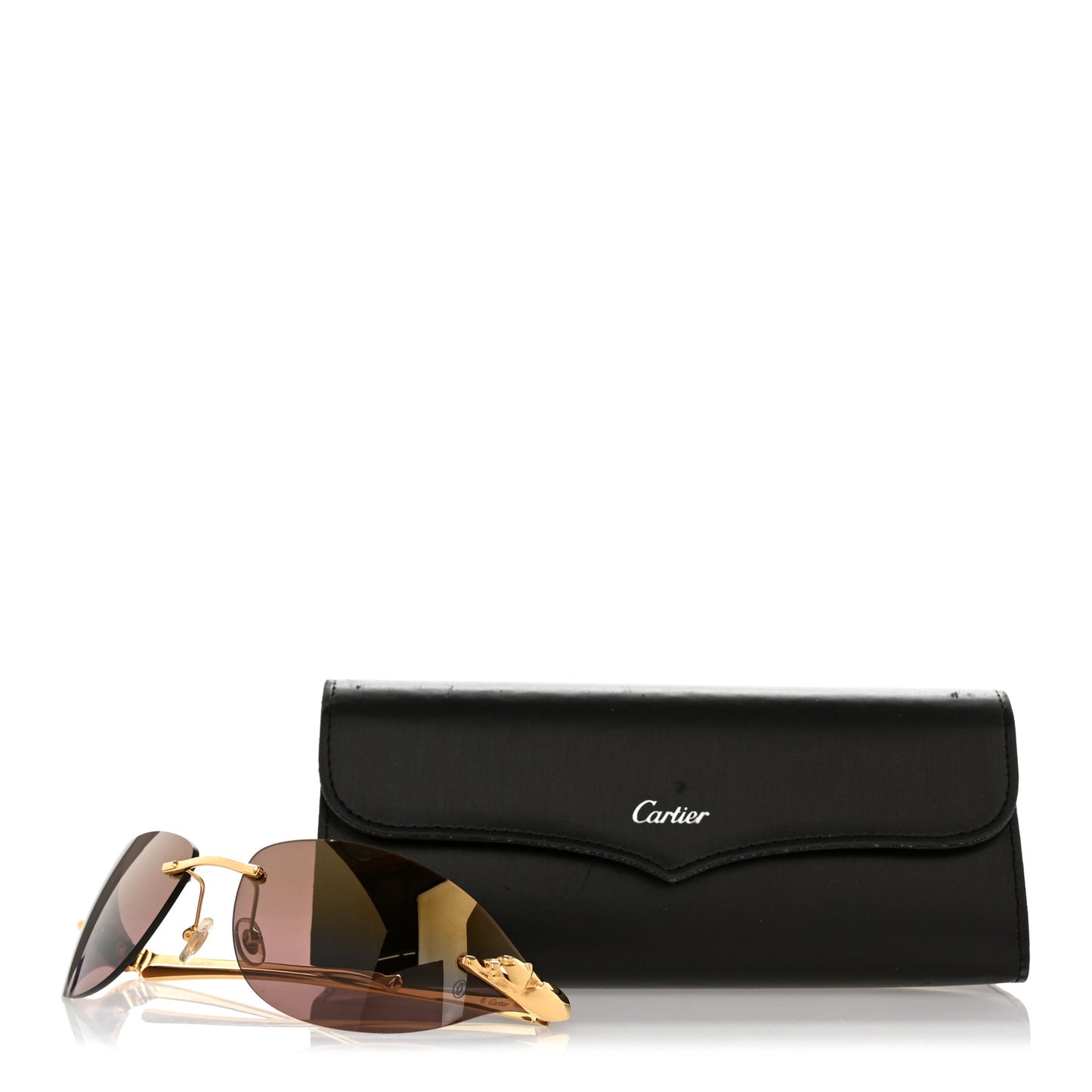 Metal Panthere De Cartier Rimless Sunglasses Gold
