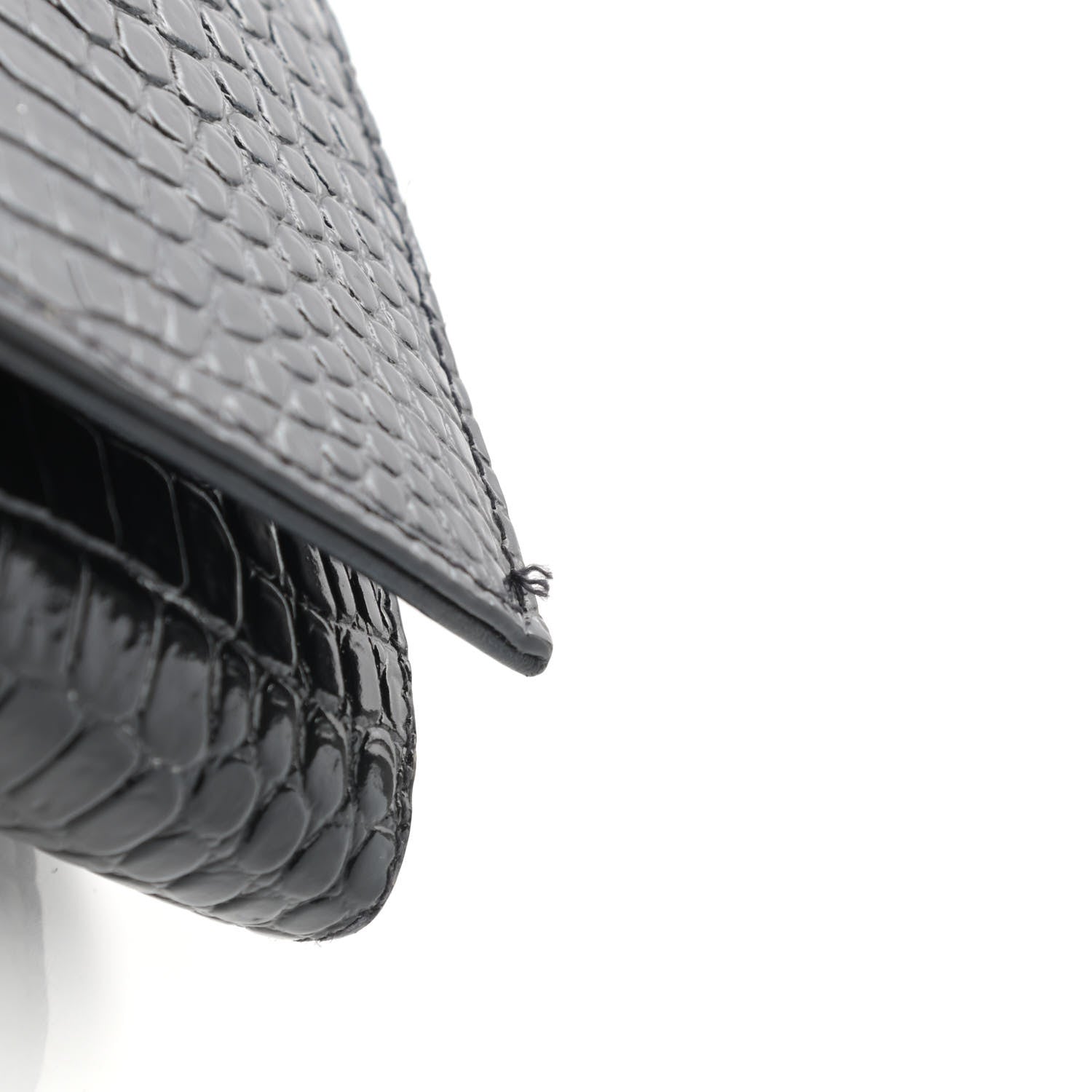 Saint Laurent Calfskin Crocodile Embossed Monogram Chain Wallet Black 10 of 12