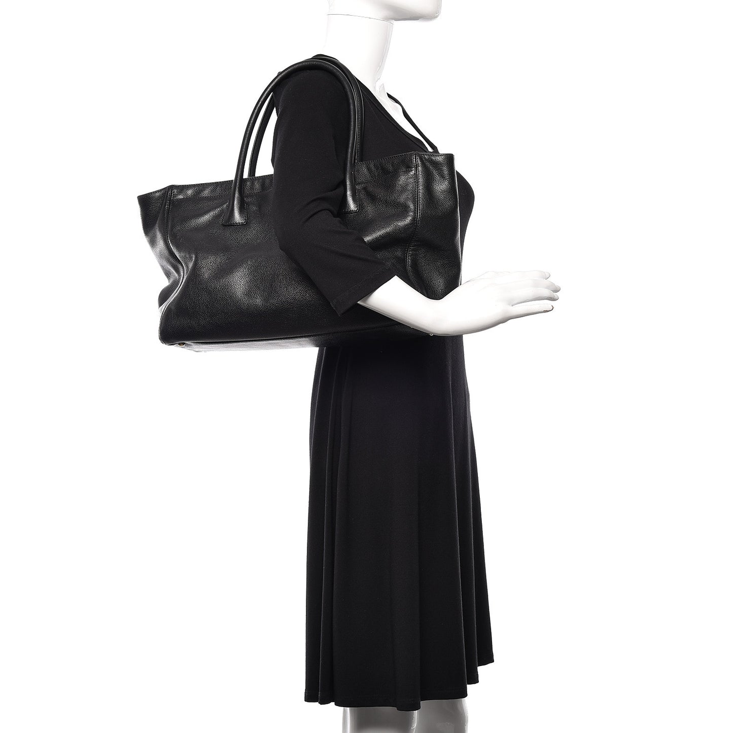 Calfskin Cerf Executive Shopper Tote Black