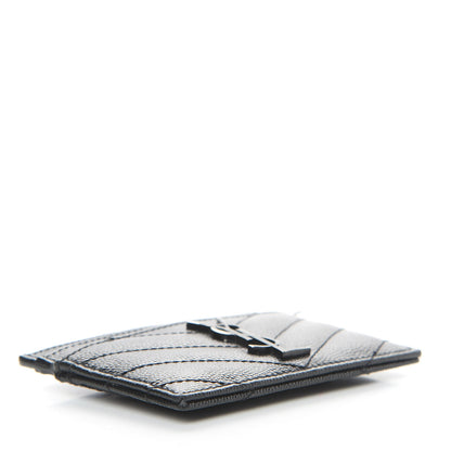 Saint Laurent Grain De Poudre Matelasse Chevron Monogram Credit Card Case Black 4 of 11