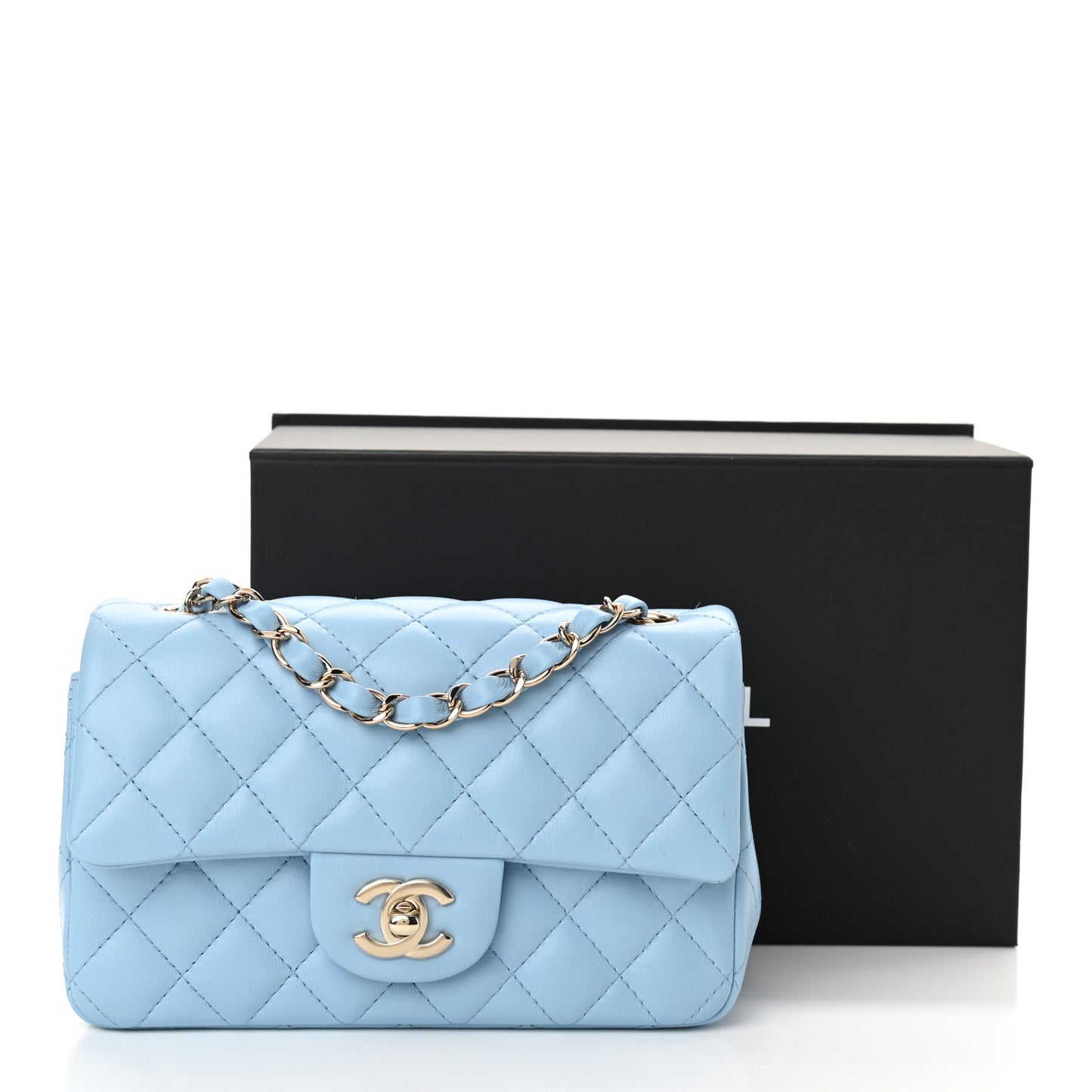 Lambskin Quilted Mini Rectangular Flap Light Blue