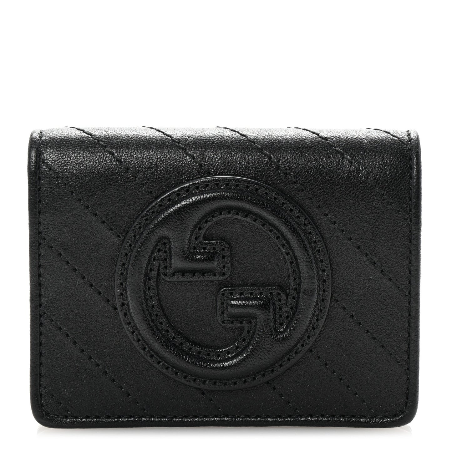 Sakai Be Green Calfskin Diagonal Stitched Blondie Card Case Wallet Black