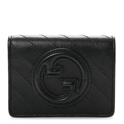 Gucci Sakai Be Green Calfskin Diagonal Stitched Blondie Card Case Wallet Black 1 of 7