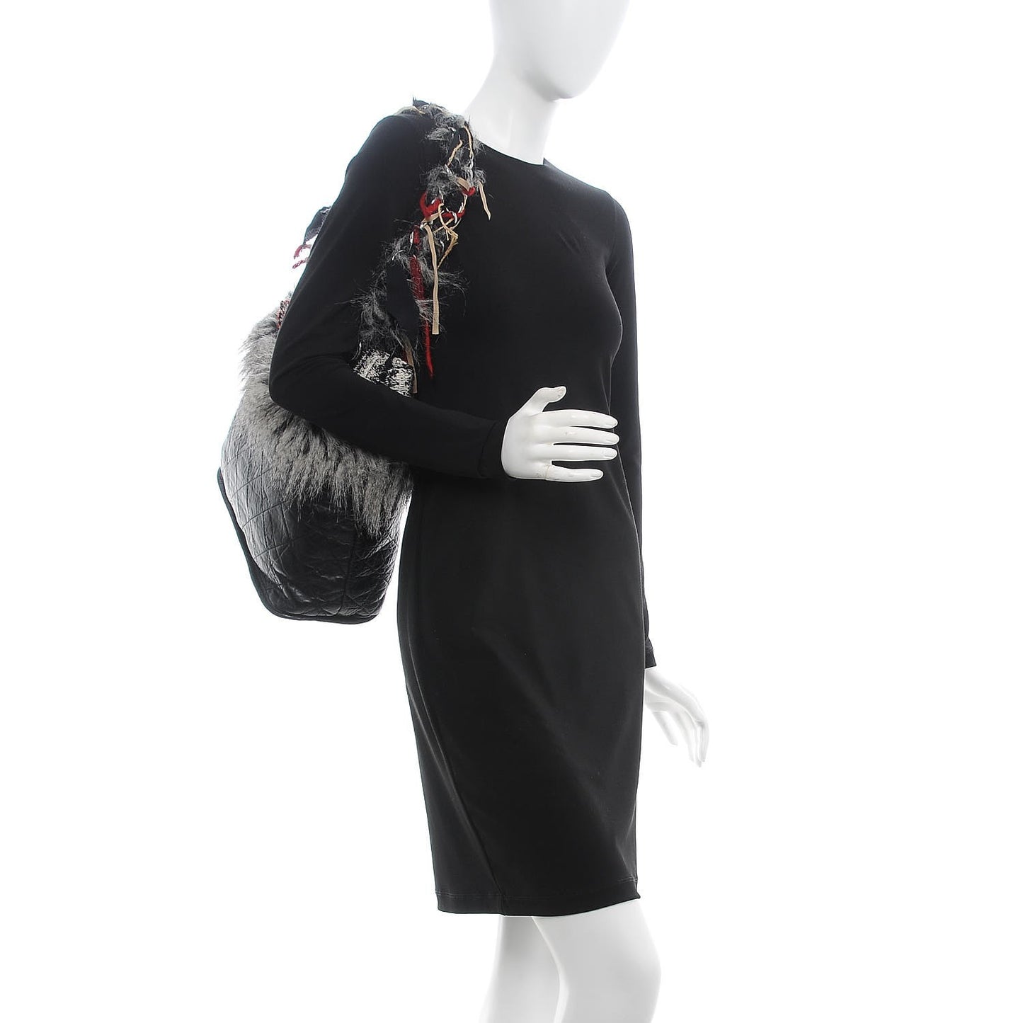 Aged Calfskin Tweed Inuit Fantasy Fur Tote Black