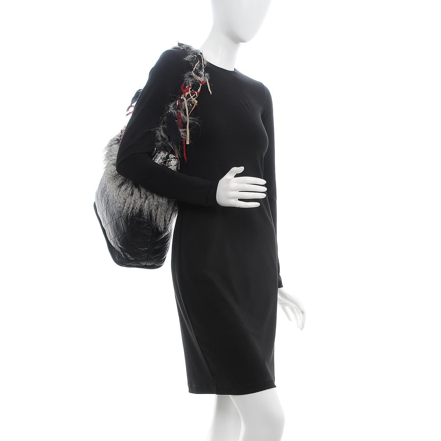 Chanel Aged Calfskin Tweed Inuit Fantasy Fur Tote Black 2 of 9