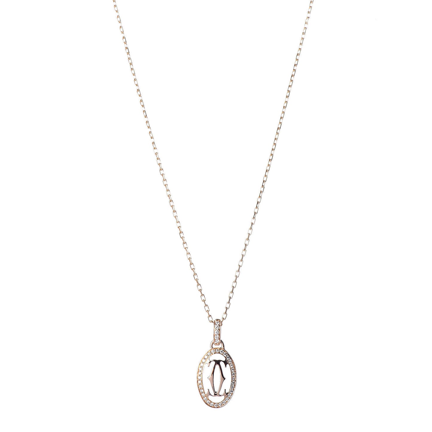 18K Pink Gold Diamond Logo Paved Pendant Necklace