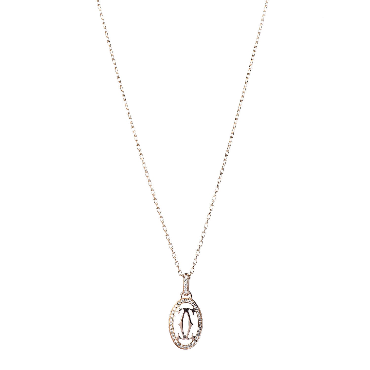 Cartier 18K Pink Gold Diamond Logo Paved Pendant Necklace 1 of 7