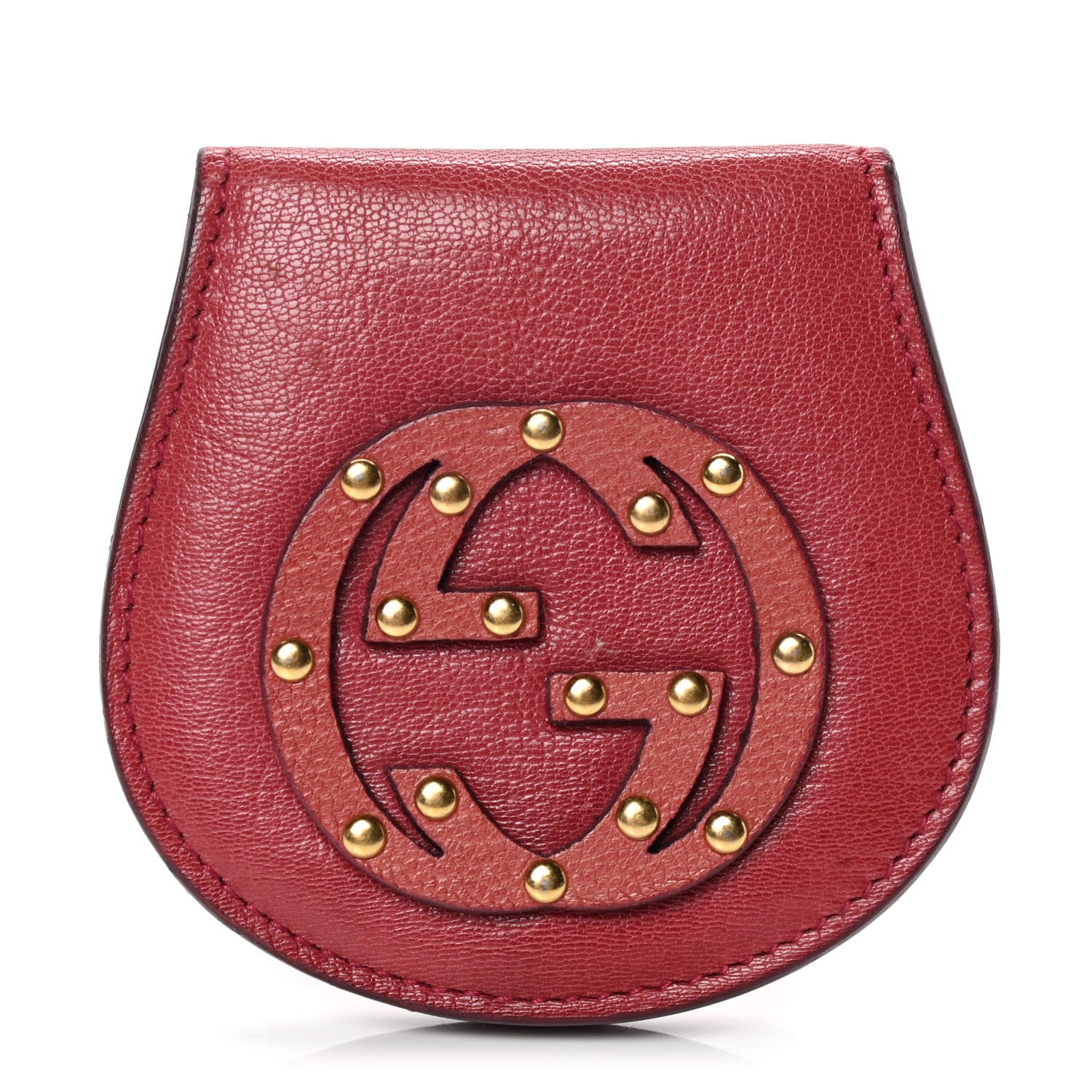 Gucci Pebbled Calfskin Studded Soho Round Coin Purse Red 1 of 4
