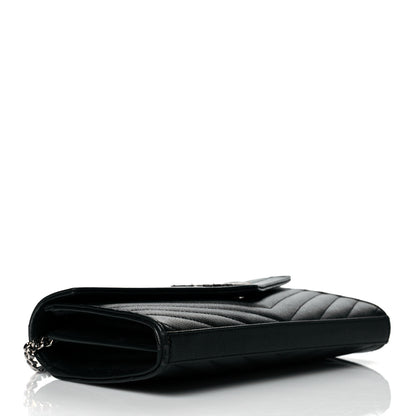 Saint Laurent Grain De Poudre Matelasse Chevron Monogram Chain Wallet Black 4 of 10