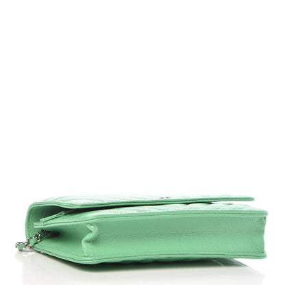 Chanel Caviar Chevron Quilted Wallet On Chain WOC Green 4 of 11