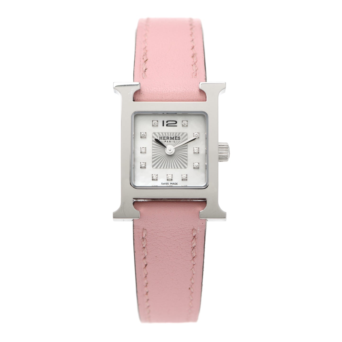 Stainless Steel Swift Diamond Mother of Pearl 17.2mm Heure H Hour Quartz Watch Rose Sakura