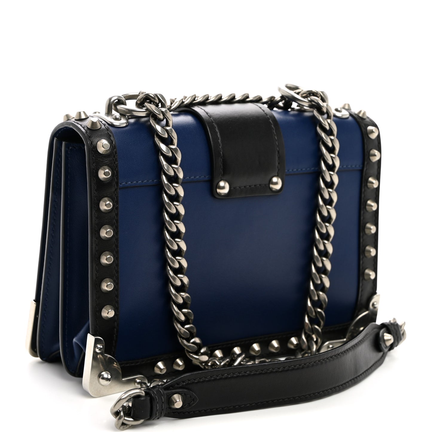 City Calf Saffiano Studded Cahier Bag Blue Black