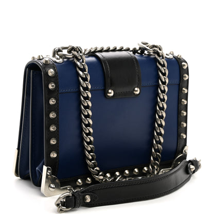Prada City Calf Saffiano Studded Cahier Bag Blue Black 3 of 9