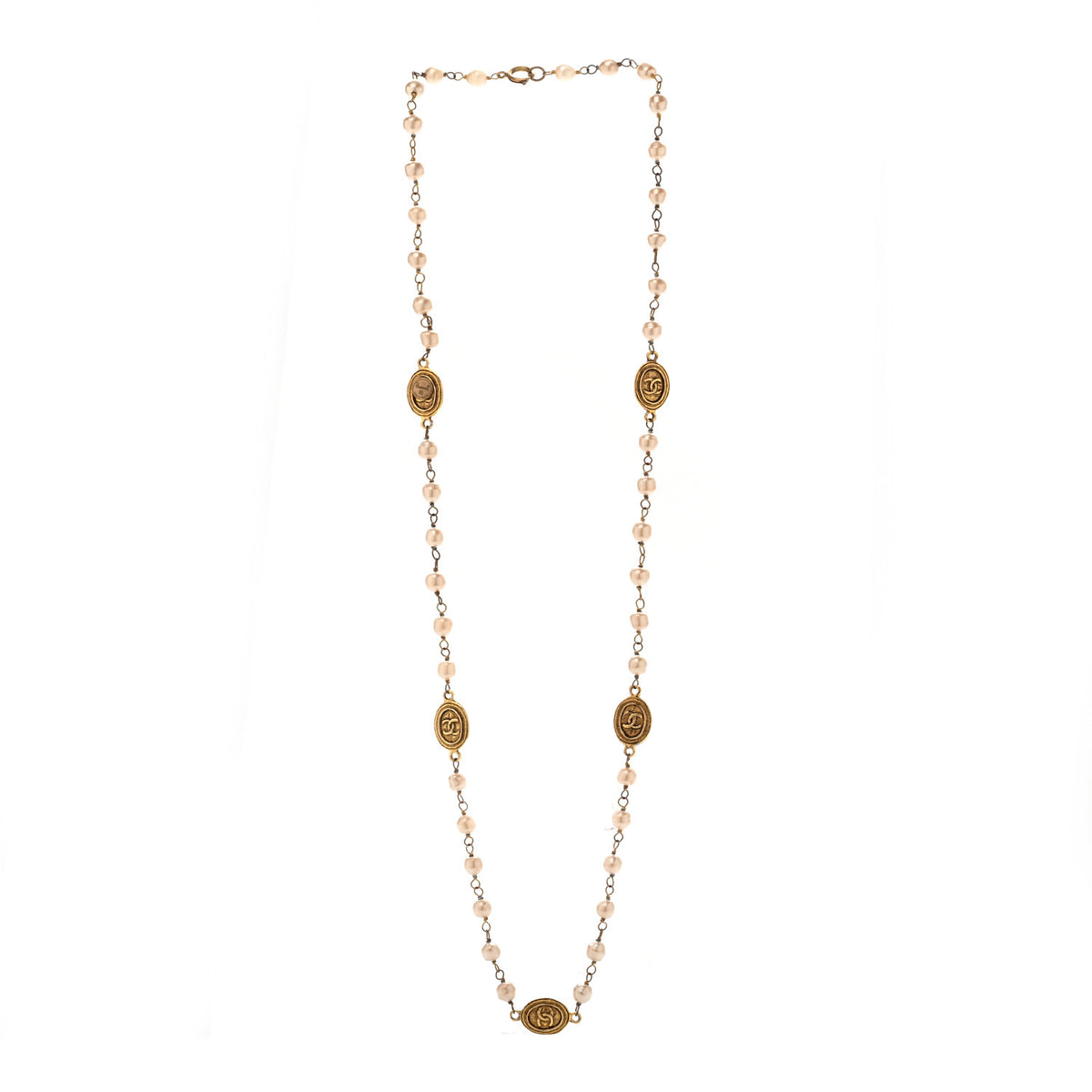 Chanel Pearl Medallion Long Necklace Gold 3 of 6