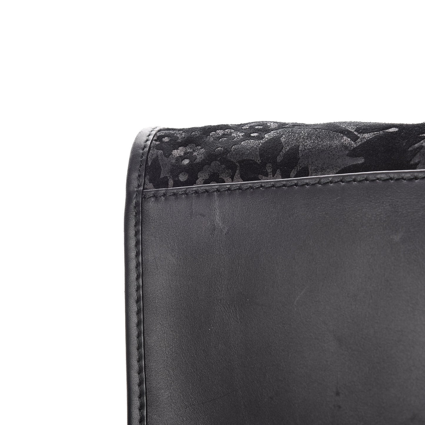Nubuck Brocade Medium Soft Stirrup Shoulder Bag Black