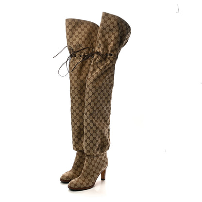 Gucci Monogram Over the Knee Boots 36 Beige Ebony 2 of 6